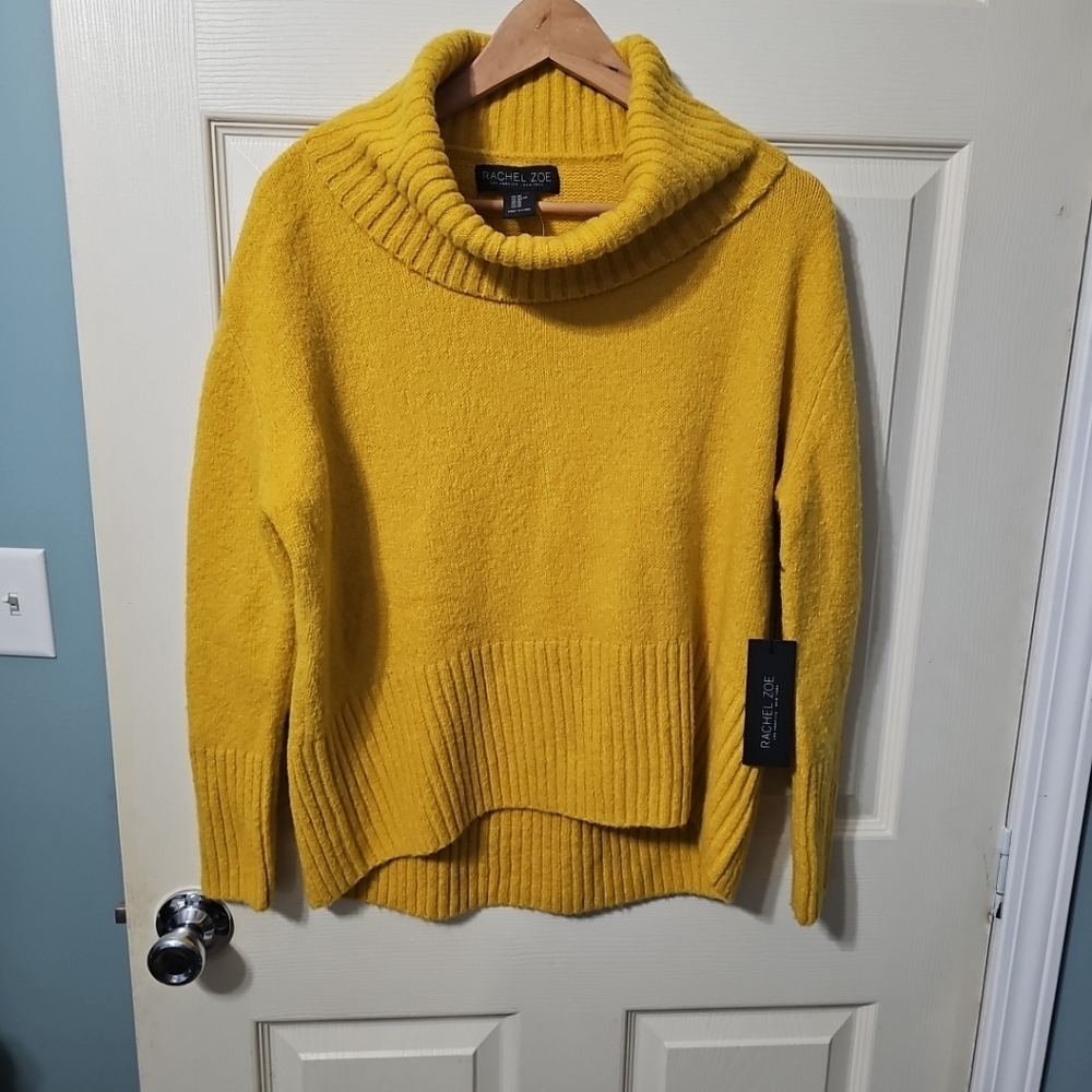 Rachel Zoe Mustard Yellow Mock Neck Oversized Merino Blend Sweater Sz XS NWT LJ1